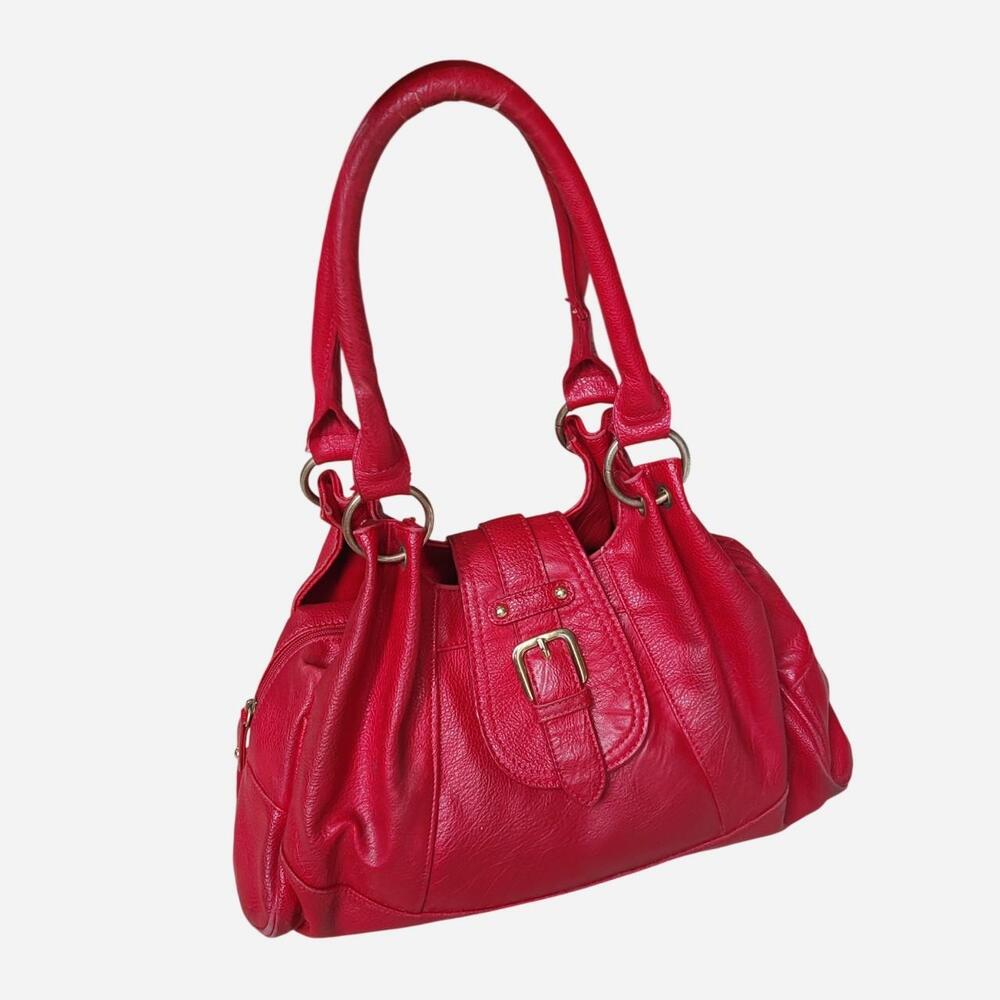 Aldo Red faux leather handbag with buckle detail and gold hardware